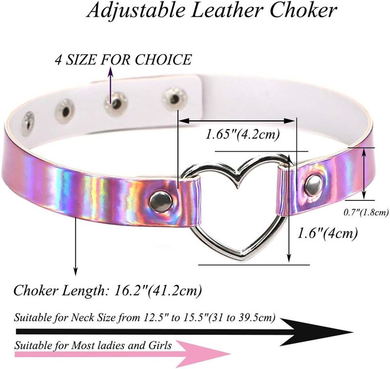 ETHOON Love Heart Adjustable Leather Choker Punk PU Necklace Goth Choker Soft Collar Chain for Women - Image 3